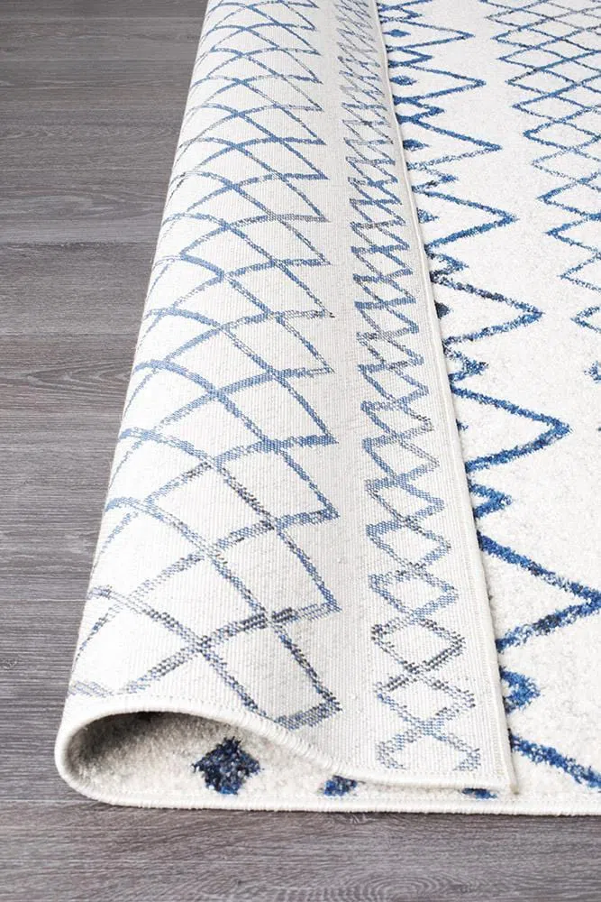 Oasis Nadia White Blue Rustic Tribal Runner Rug - Image 7