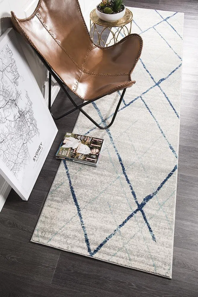 Oasis Noah White Blue Contemporary Runner Rug - Image 3