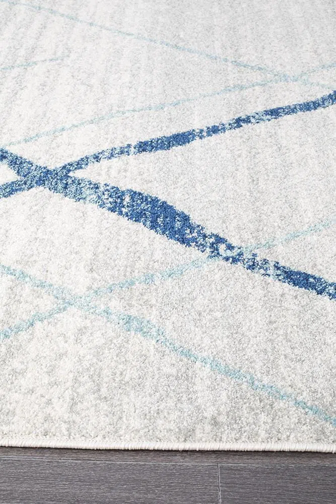 Oasis Noah White Blue Contemporary Runner Rug - Image 5