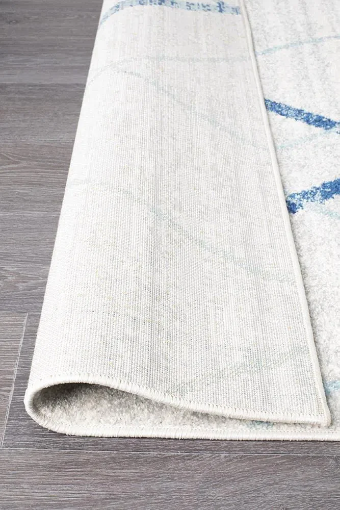 Oasis Noah White Blue Contemporary Runner Rug - Image 7