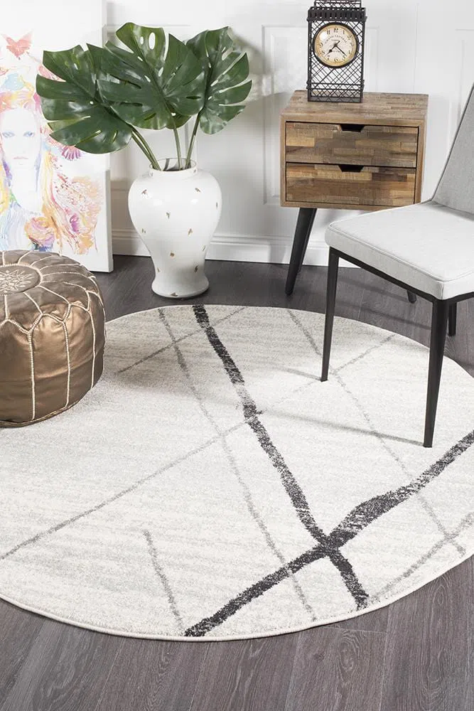 Oasis Noah White Grey Contemporary Round Rug - Image 3