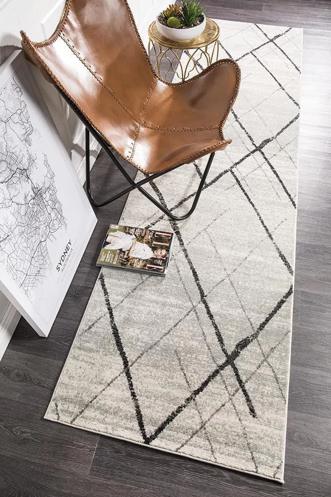 Oasis Noah White Grey Contemporary Runner Rug - Image 3