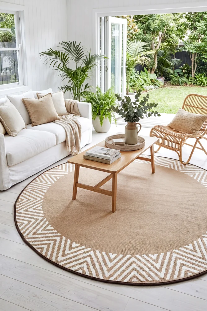 Olympia Beige Round Outdoor Rug - Image 3
