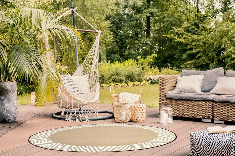 Olympia Beige Round Outdoor Rug - Image 5