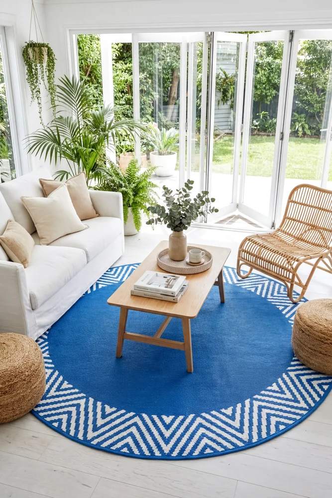 Olympia Blue Reversible Round Outdoor Rug - Image 3
