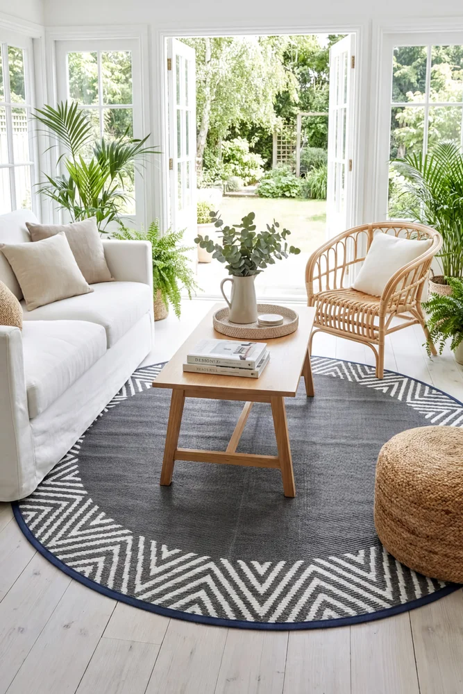 Olympia Grey Round Reversible Outdoor Rug - Image 3