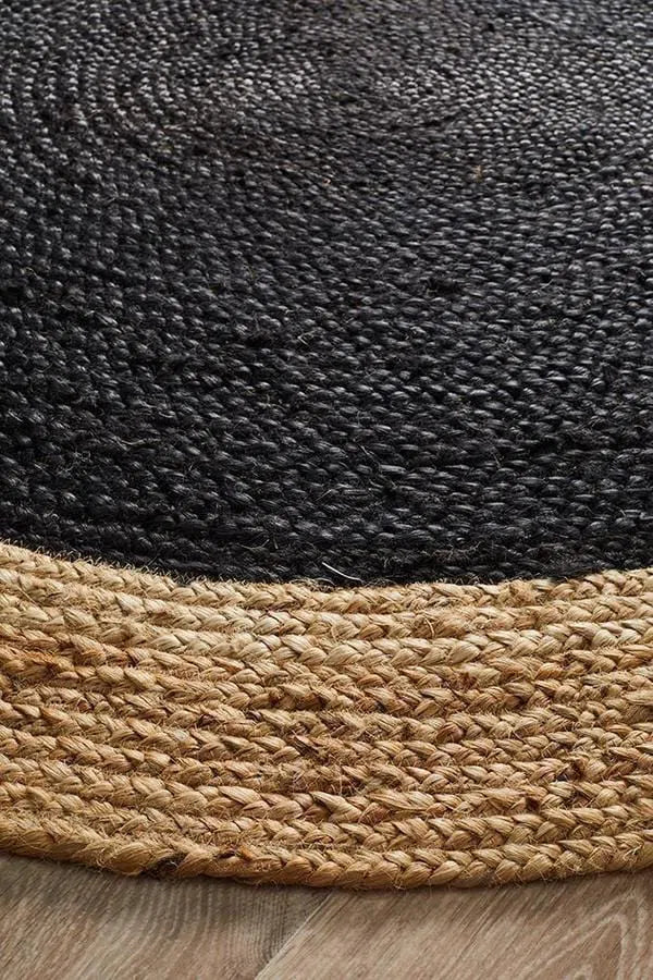 Round Jute Natural Rug Black - Image 4