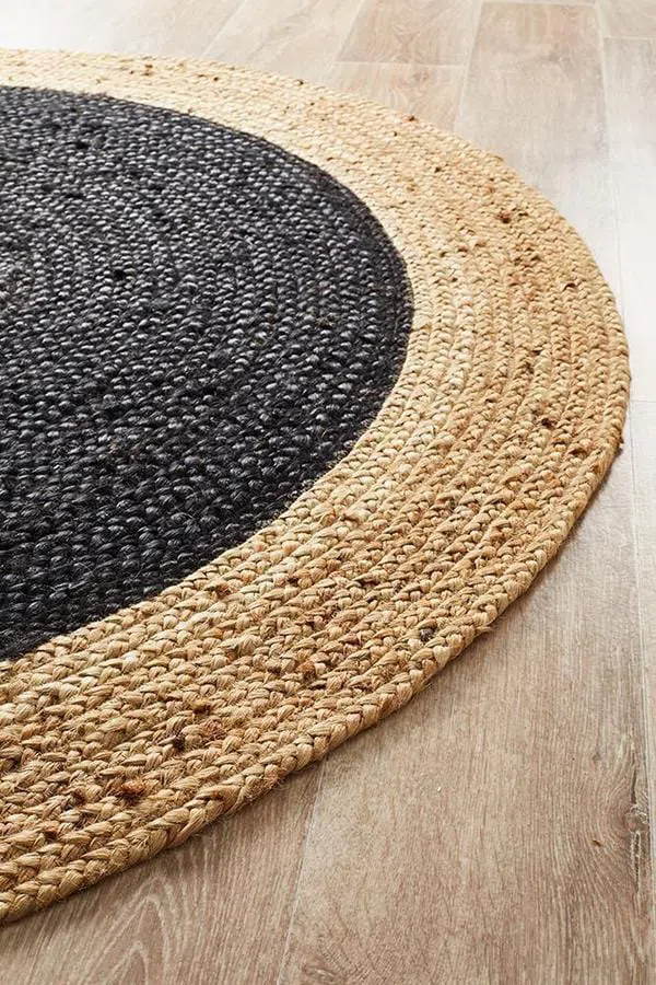 Round Jute Natural Rug Black - Image 5