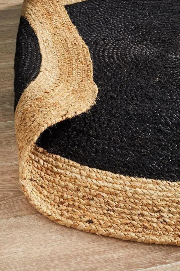 Round Jute Natural Rug Black - Image 7