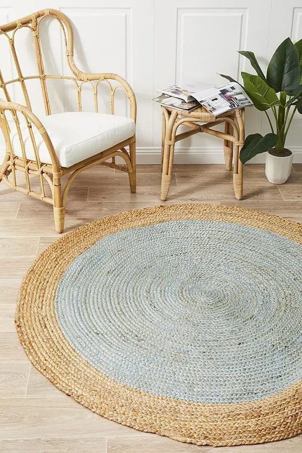 Round Jute Natural Rug Blue - Image 3