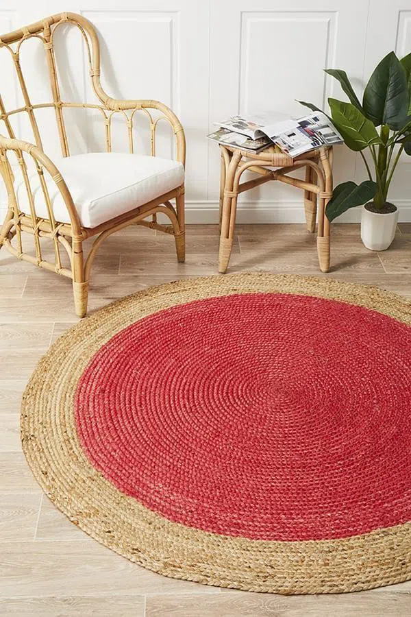 Round Jute Natural Rug Cherry - Image 3