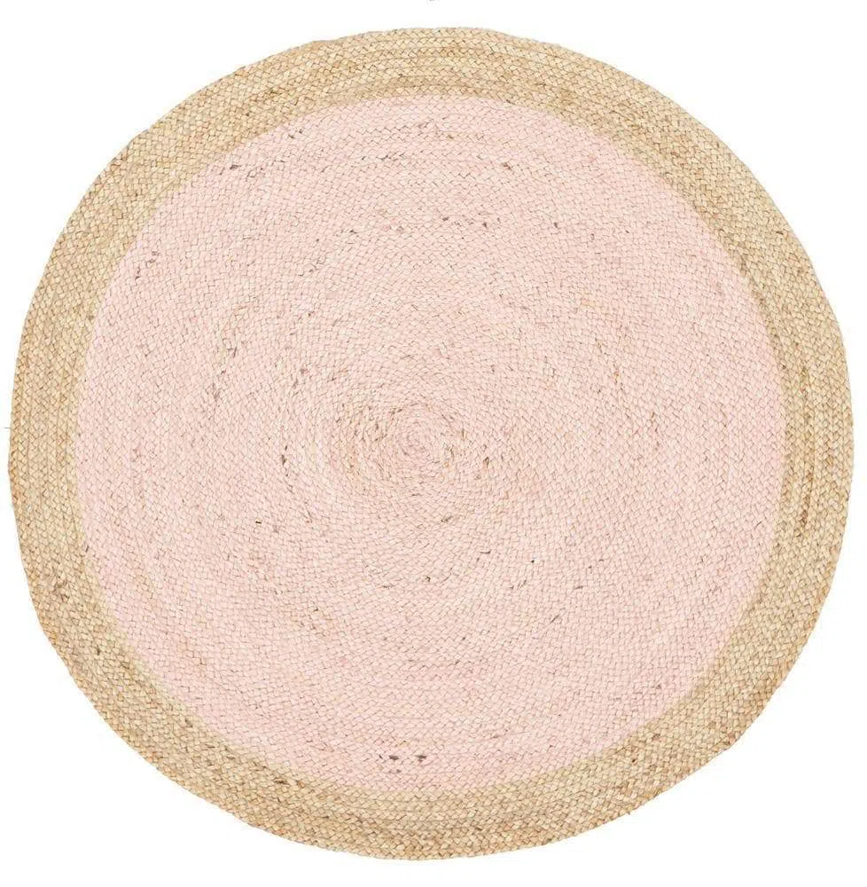 Round Jute Natural Rug Pink