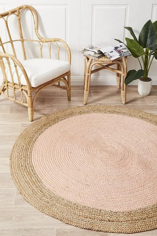 Round Jute Natural Rug Pink - Image 3