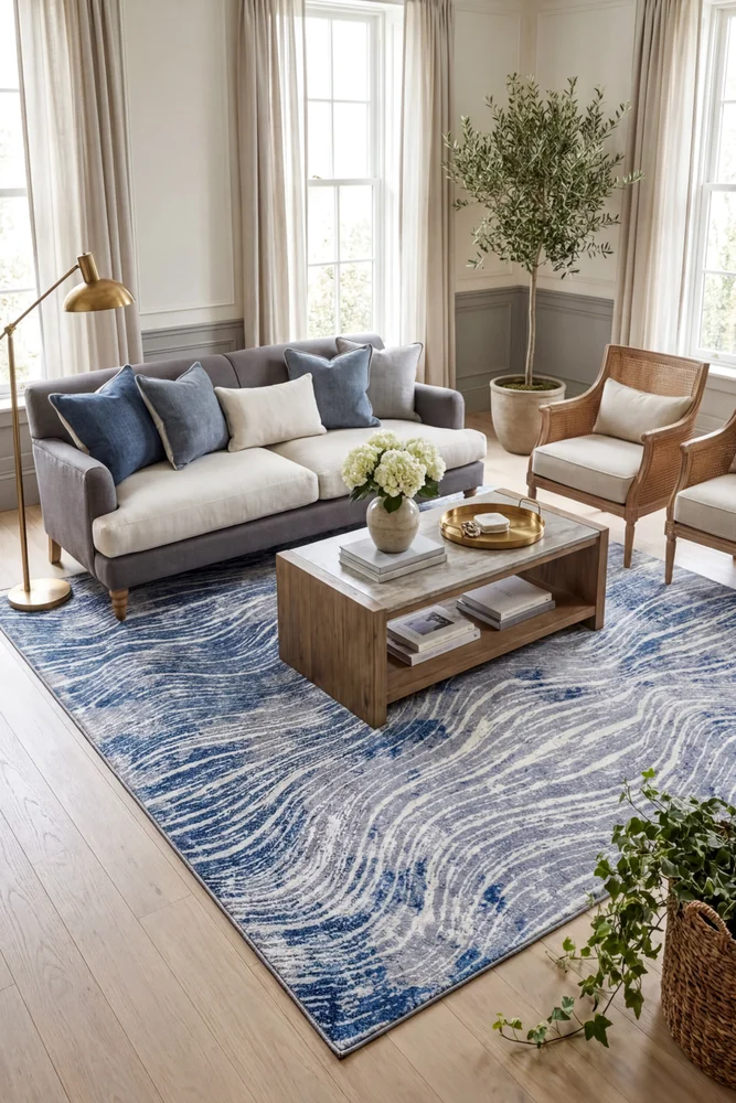 Shikhar Blue Machine Washable Rug - Image 2