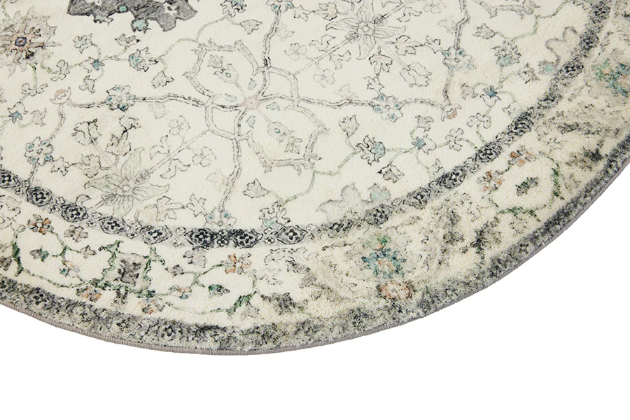 Susa Ivory Multicolour Traditional Distressed Round Rug - Image 4