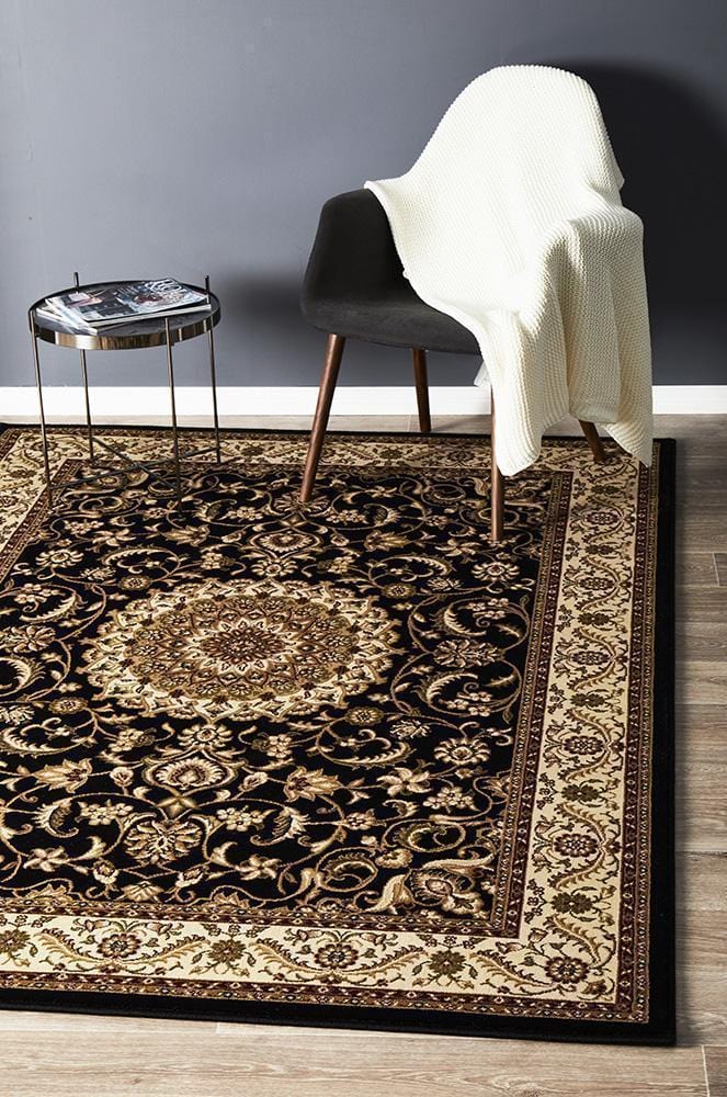 Sydney Medallion Rug Black with Ivory Border - Image 3