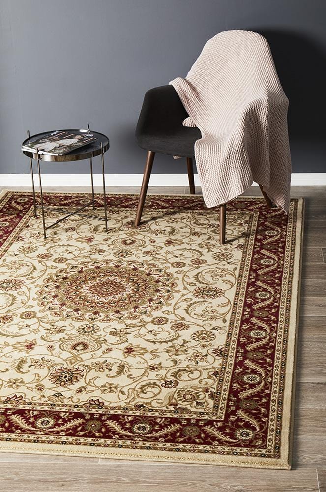 Sydney Medallion Rug Ivory with Red Border - Image 3