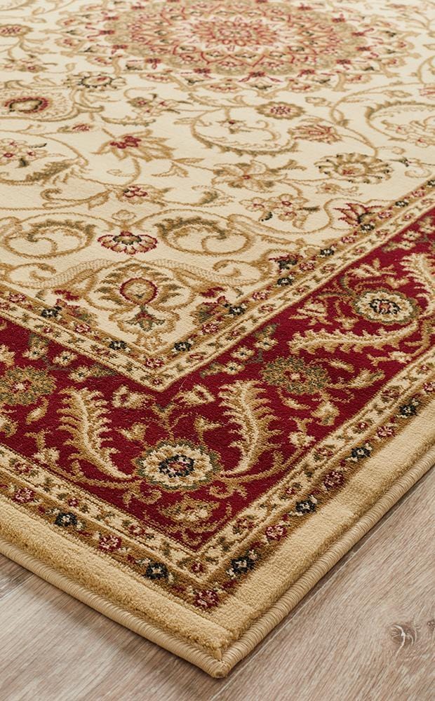 Sydney Medallion Rug Ivory with Red Border - Image 4