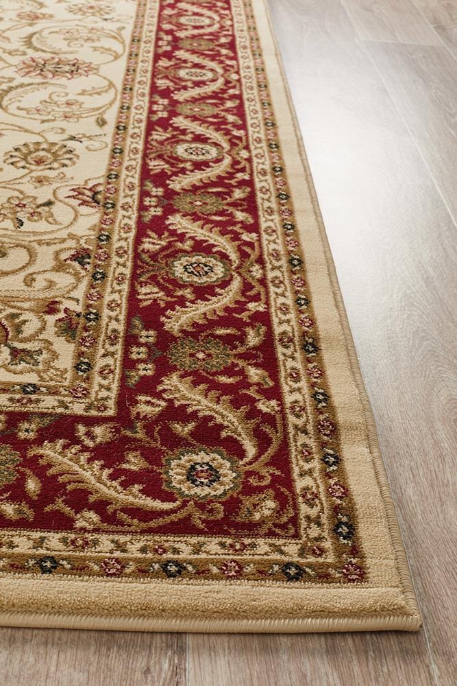 Sydney Medallion Rug Ivory with Red Border - Image 5