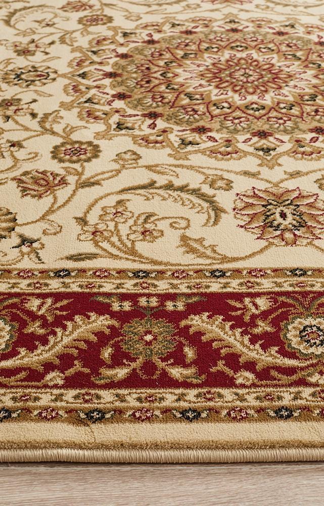 Sydney Medallion Rug Ivory with Red Border - Image 6