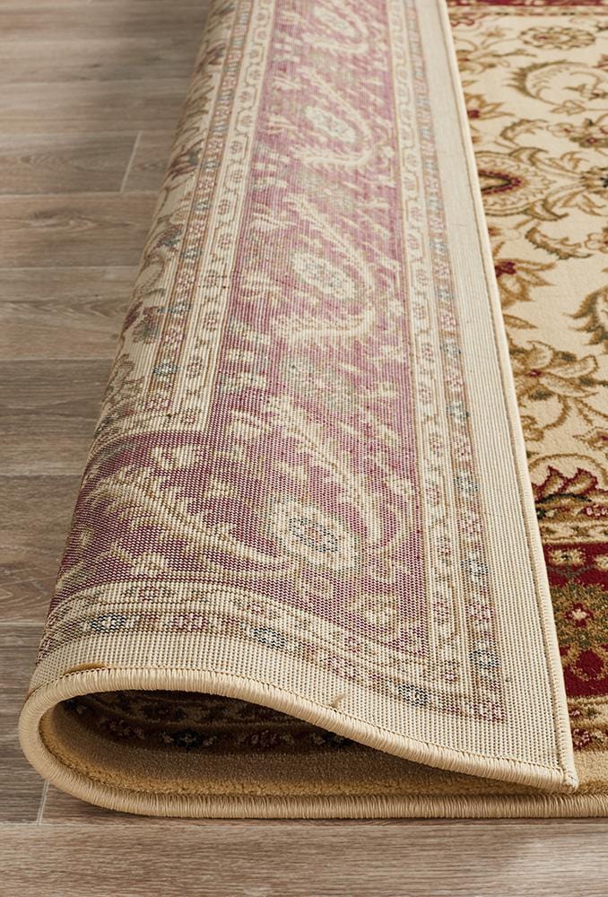 Sydney Medallion Rug Ivory with Red Border - Image 8