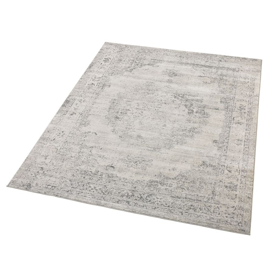 Taipei White and Grey Traditional Distressed Rug - Image 5