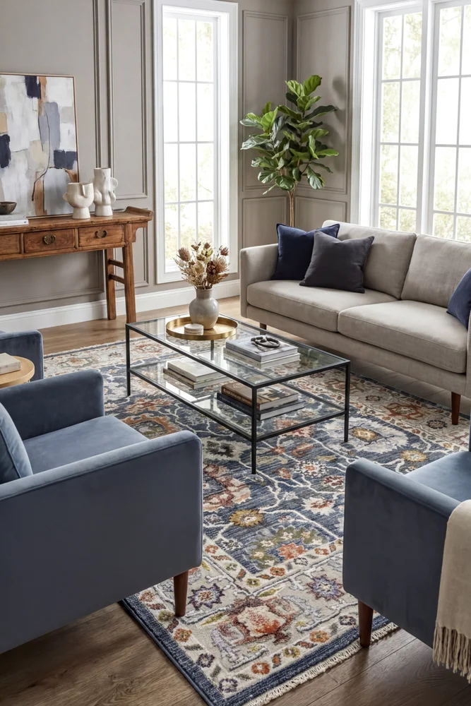Havana 90 Navy Floral Rug - Image 2