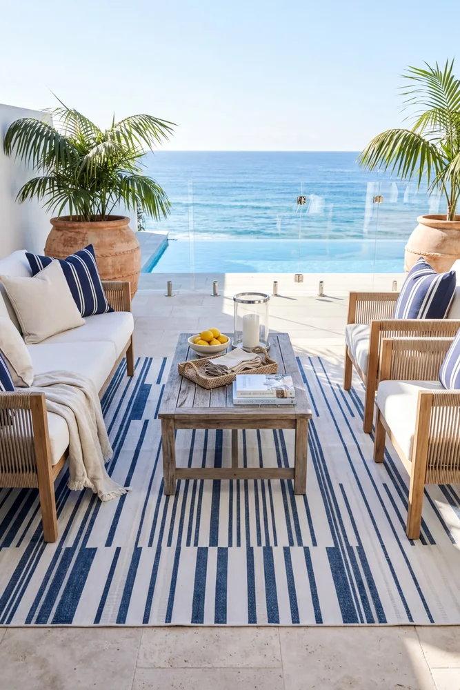 Yomi Navy and Cream Indoor Outdoor Rug - Image 2