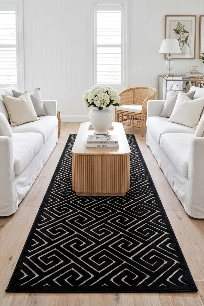 York Alice Black & Gold Runner Rug