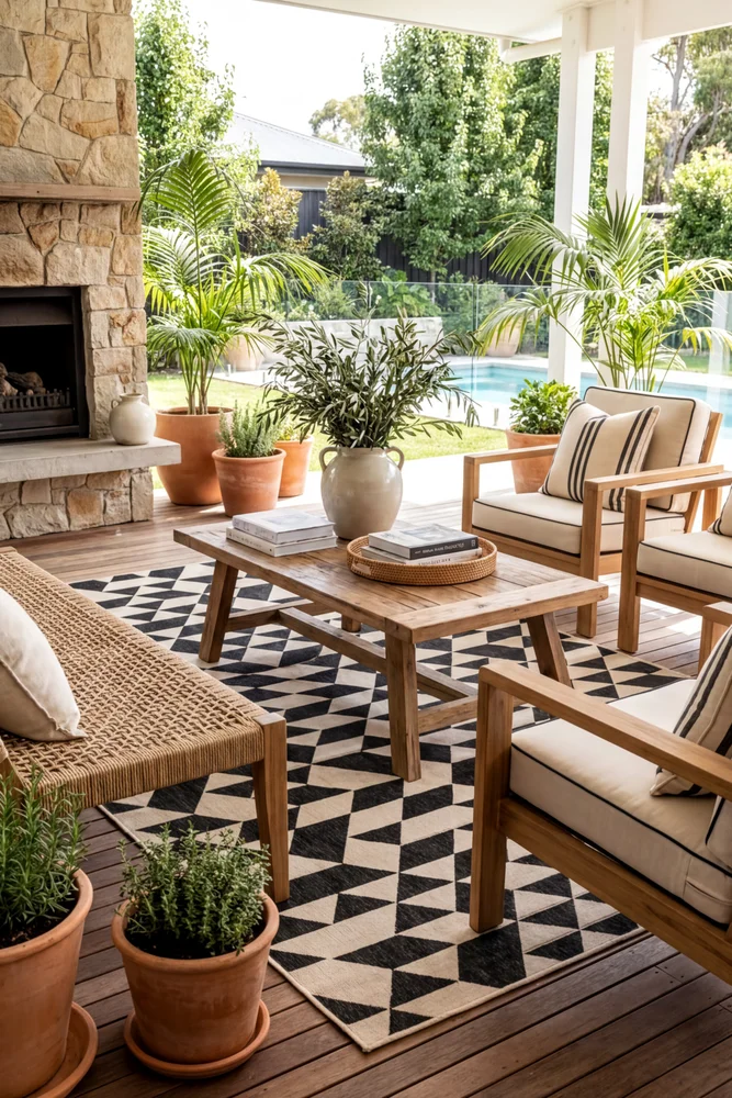 Yuma Black & Cream Outdoor Rug - Image 2